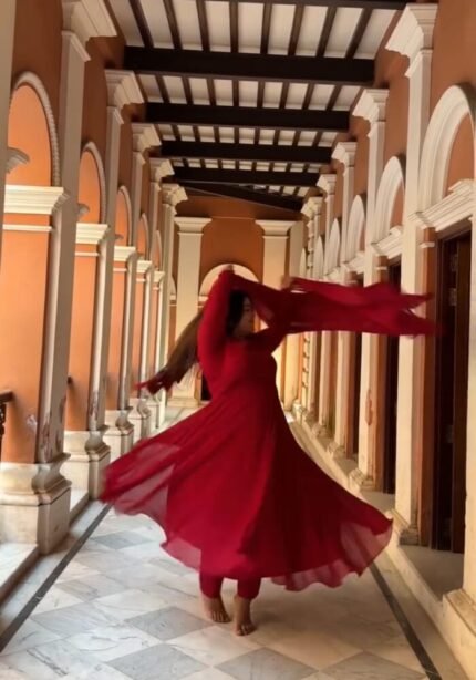 Nazrana Flared Red Anarkali Set