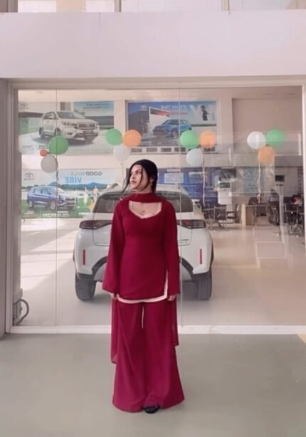 Premium Maroon Georgette Suit – Kurta, Pant & Dupatta Set