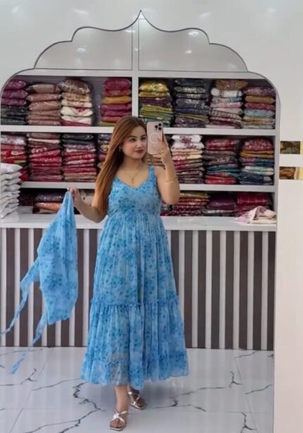 Premium Georgette Dress with Removable Shrug